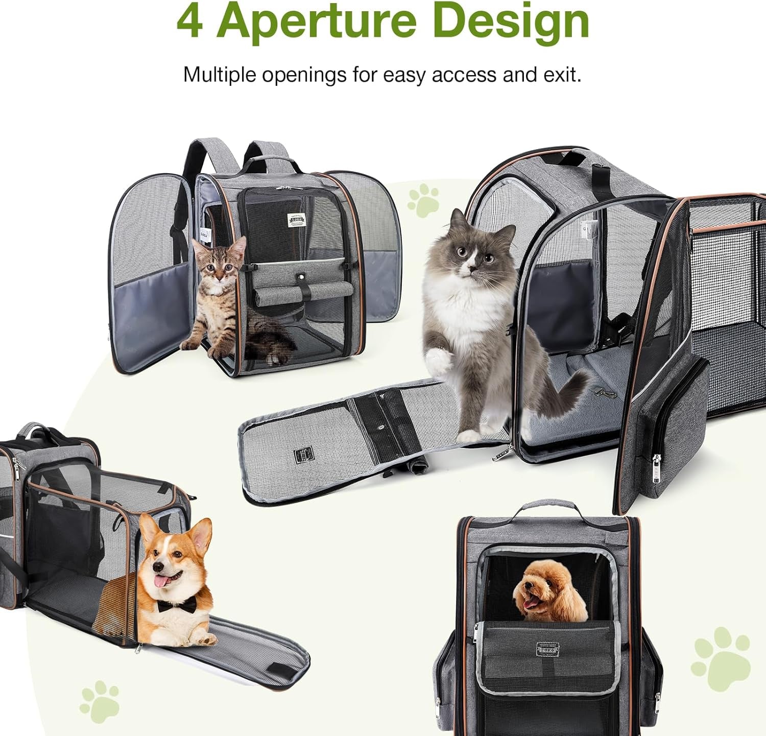 Large Cat Backpack Carrier Expandable for Small Dogs Medium Cats up to 18 Lbs, Foldable for Travel, Hiking, Grey