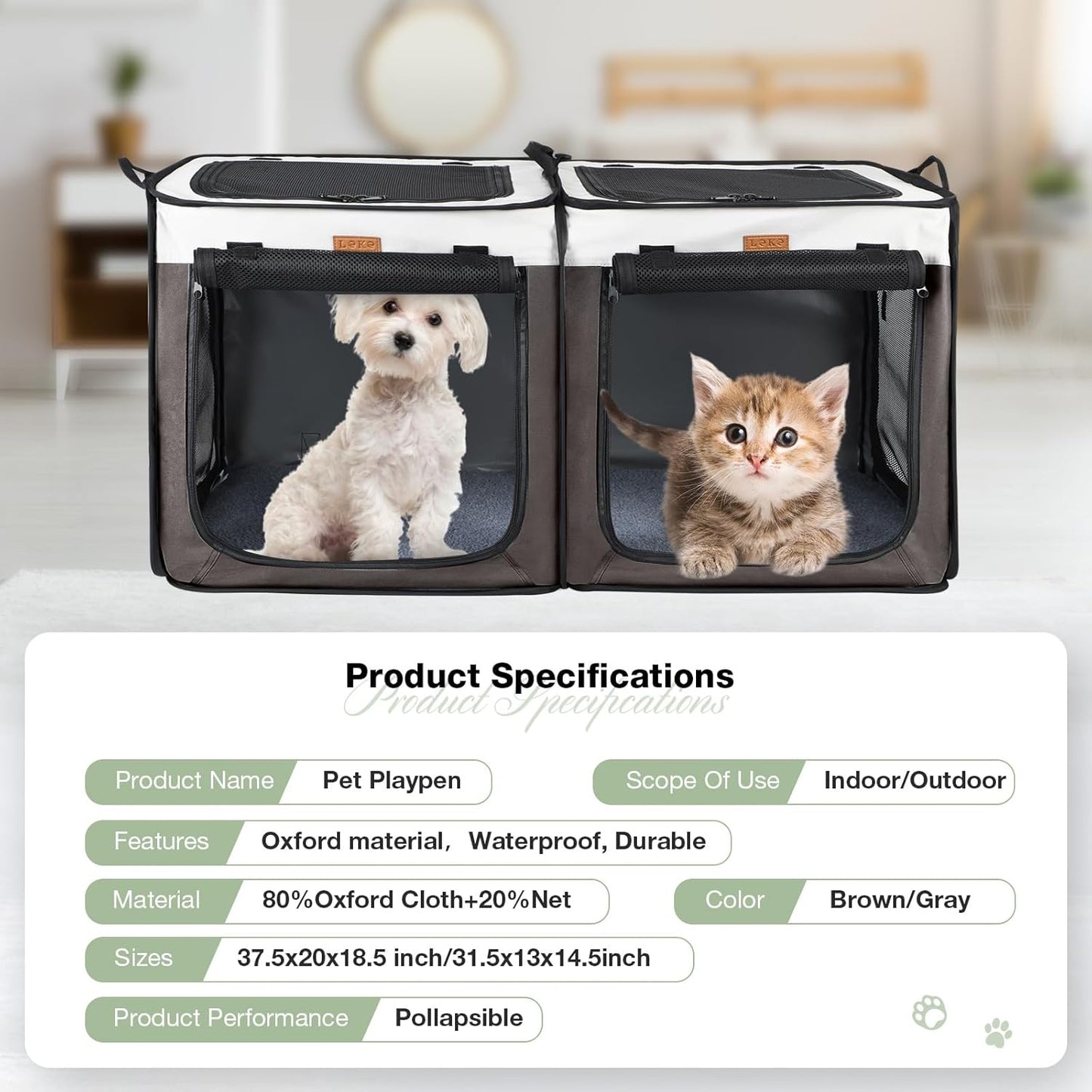 Dog Playpen, Dog Tent Crates Cage Indoor/Outdoor, Portable Pop up Dog Kennel Playpen with Zipper Top/Side Cover Door,Puppy Dog/Cat Indoor Outdoor Travel Camping Use,Brown…