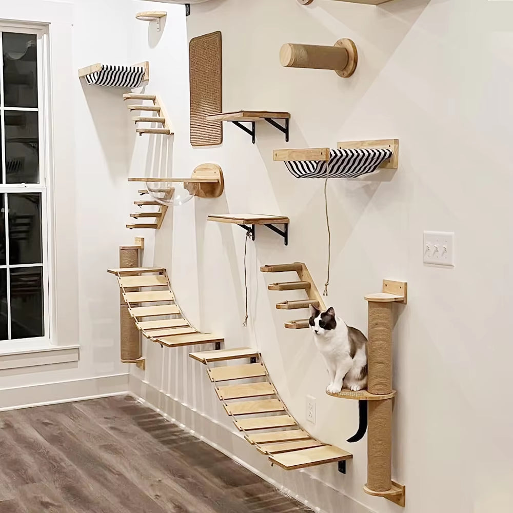 Cat Hammock Wall Mounted Wooden Furniture Scratcher Kitty Beds Perches Stable Cats Wall Shelves for Sleeping Playing Climbing