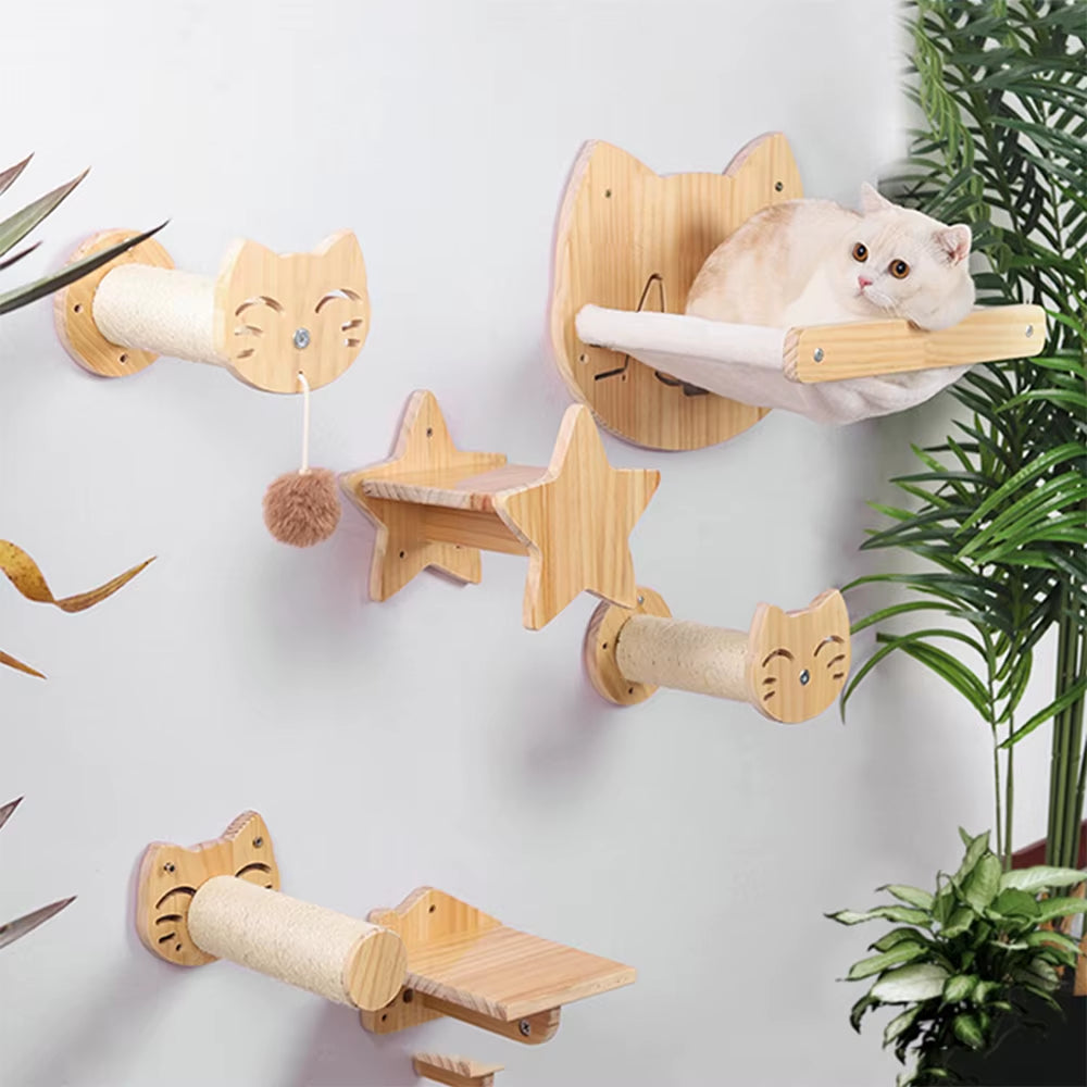 Cat Hammock Wall Mounted Wooden Furniture Scratcher Kitty Beds Perches Stable Cats Wall Shelves for Sleeping Playing Climbing
