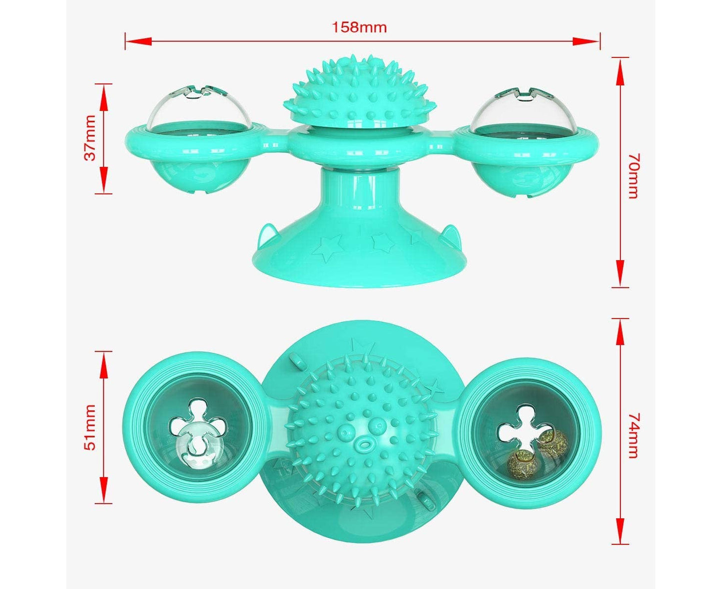 Interactive Cat Catnip Toy, for Indoor Cats, Windmill Catnip Toy ,Cat Toothbrush Toy with Suction Cup -Blue
