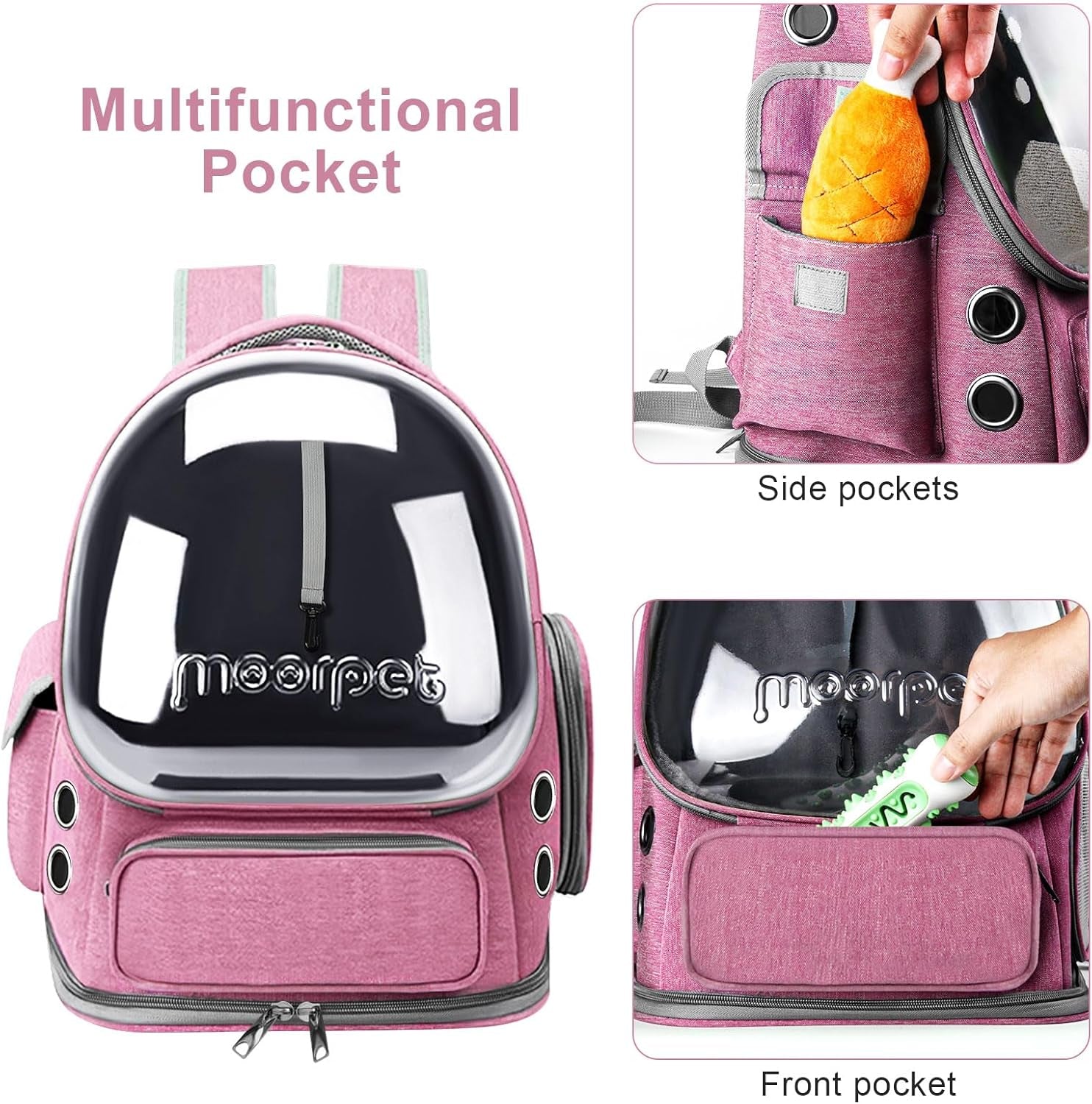 Foldable Cat Carrier Backpack, Breathable Bubble Design, Transparent, Airline Approved, up to 20 Lbs (Pink)