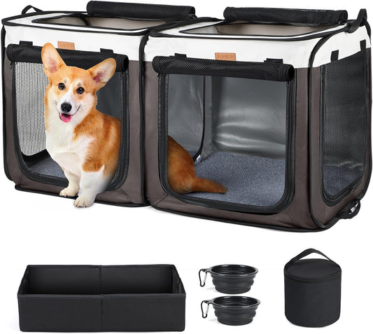 Dog Playpen, Dog Tent Crates Cage Indoor/Outdoor, Portable Pop up Dog Kennel Playpen with Zipper Top/Side Cover Door,Puppy Dog/Cat Indoor Outdoor Travel Camping Use,Brown…
