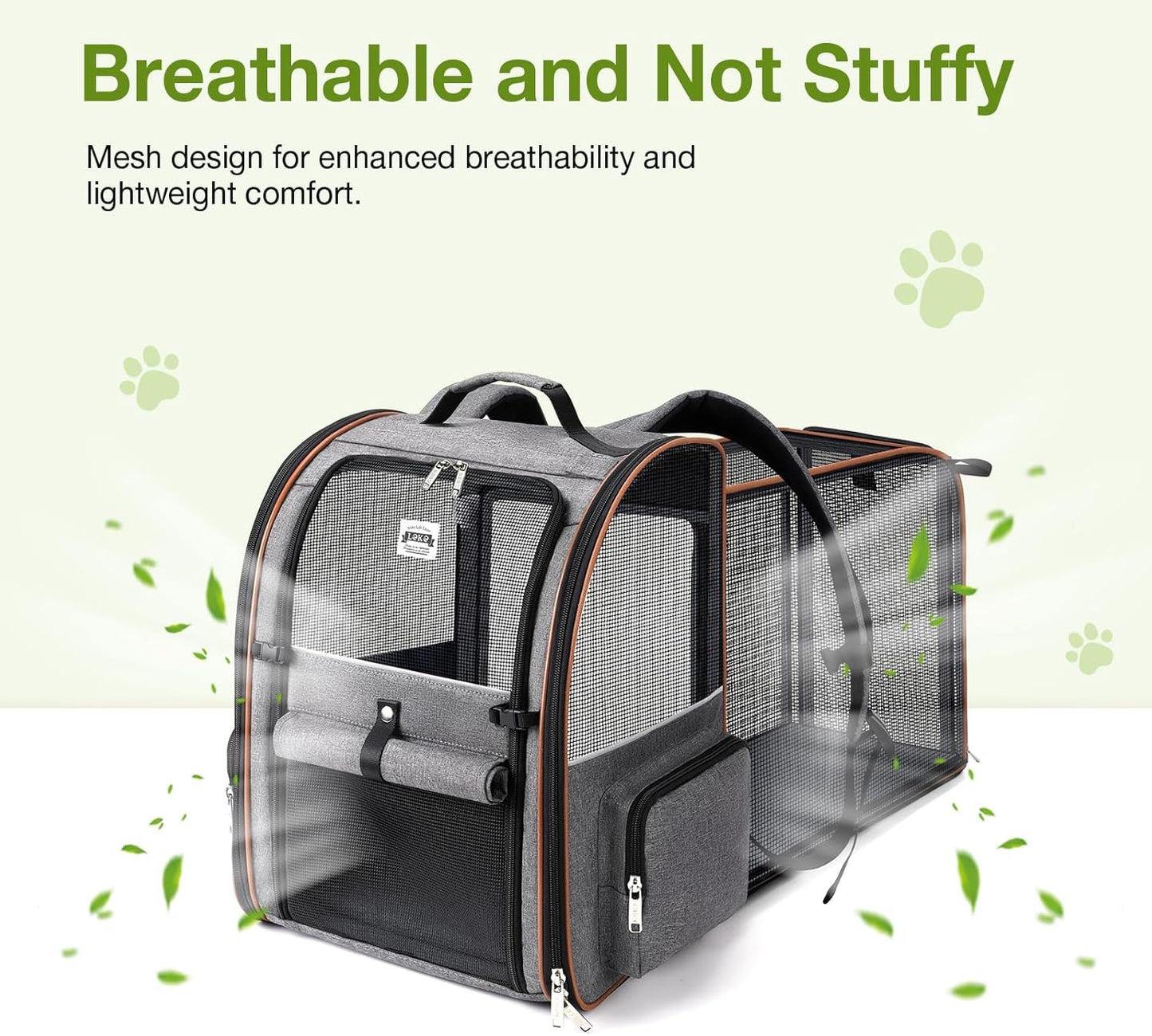 Large Cat Backpack Carrier Expandable for Small Dogs Medium Cats up to 18 Lbs, Foldable for Travel, Hiking, Grey