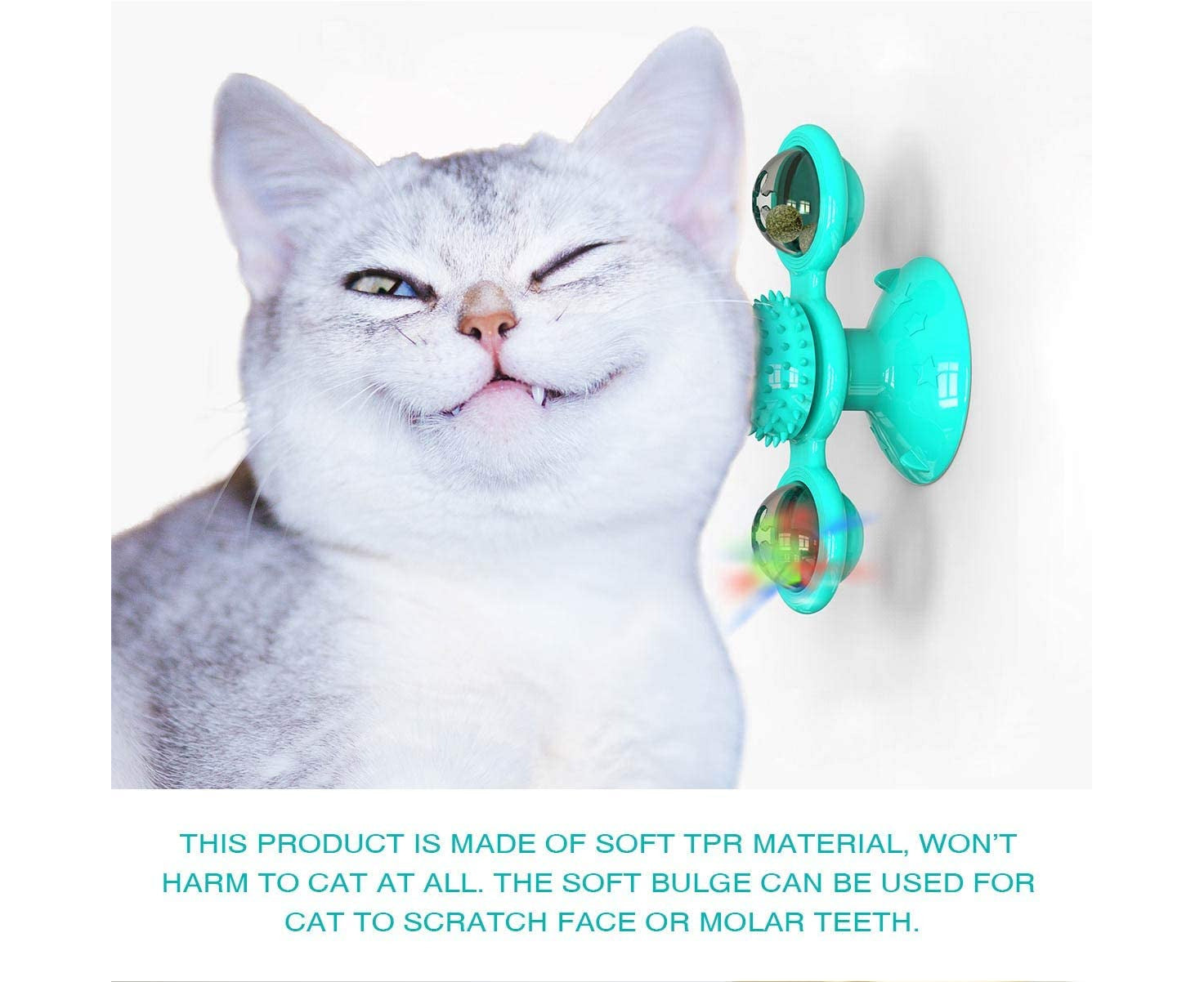 Interactive Cat Catnip Toy, for Indoor Cats, Windmill Catnip Toy ,Cat Toothbrush Toy with Suction Cup -Blue
