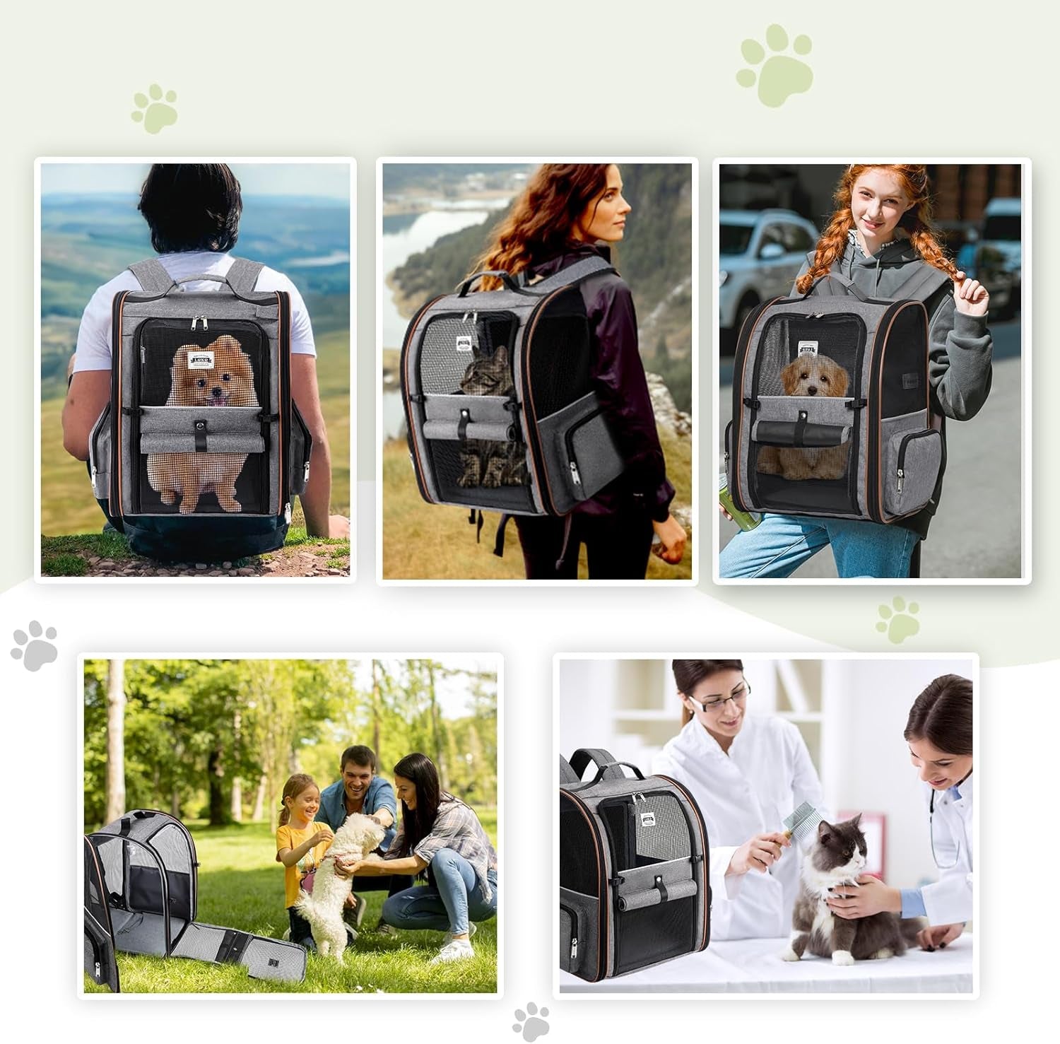 Large Cat Backpack Carrier Expandable for Small Dogs Medium Cats up to 18 Lbs, Foldable for Travel, Hiking, Grey