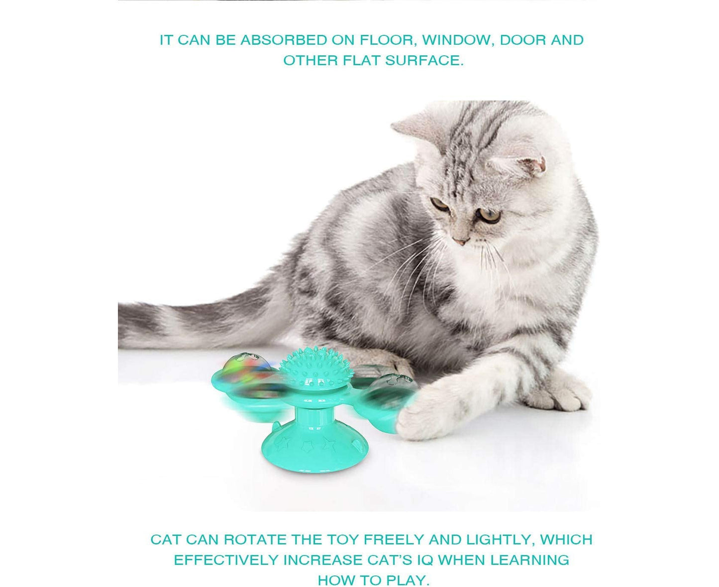 Interactive Cat Catnip Toy, for Indoor Cats, Windmill Catnip Toy ,Cat Toothbrush Toy with Suction Cup -Blue
