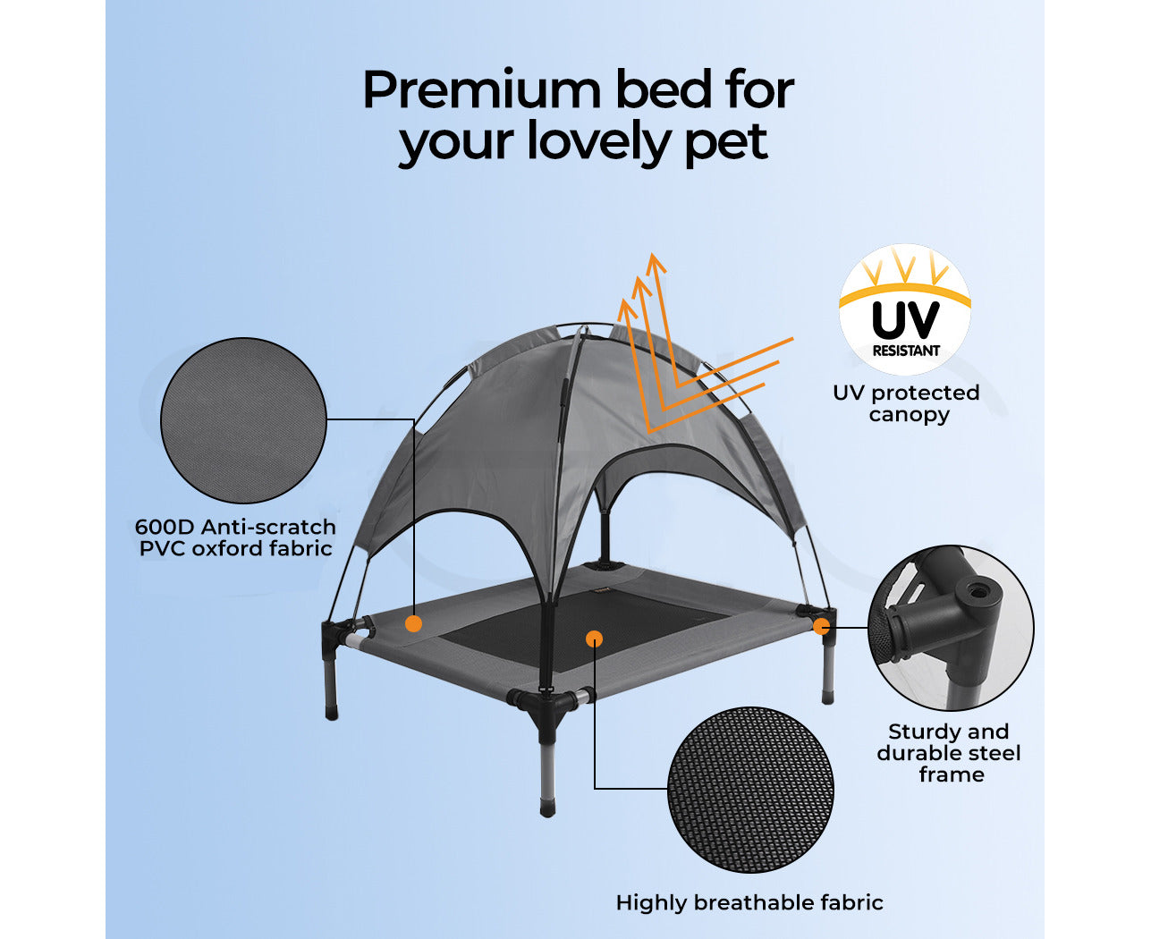 Dog Trampoline Bed Cat Elevated Hammock with Canopy Raised S Size