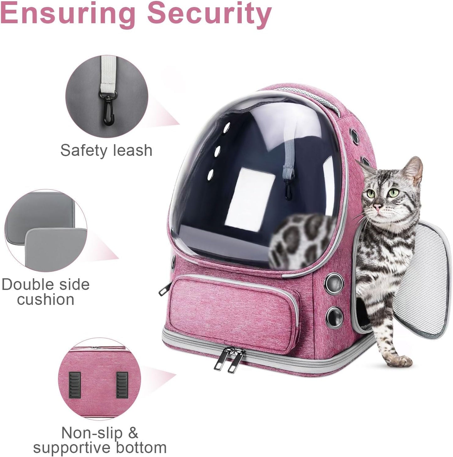 Foldable Cat Carrier Backpack, Breathable Bubble Design, Transparent, Airline Approved, up to 20 Lbs (Pink)
