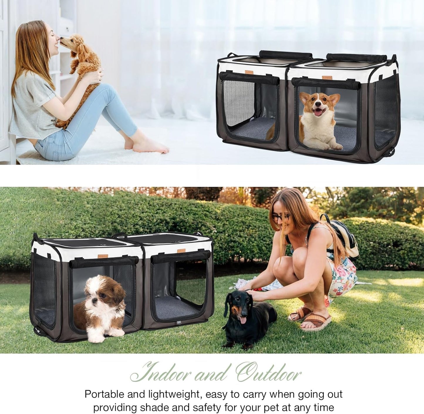 Dog Playpen, Dog Tent Crates Cage Indoor/Outdoor, Portable Pop up Dog Kennel Playpen with Zipper Top/Side Cover Door,Puppy Dog/Cat Indoor Outdoor Travel Camping Use,Brown…