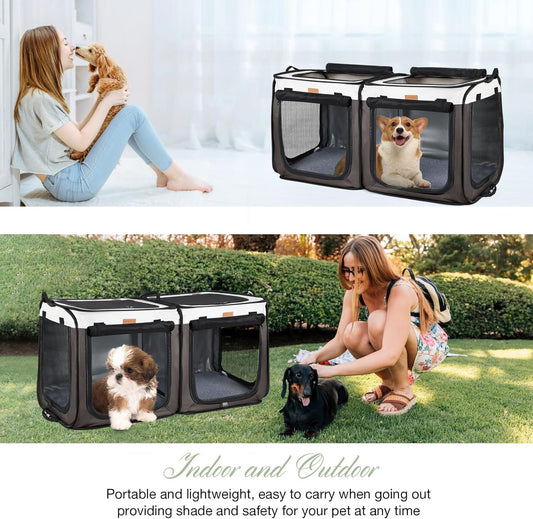 Dog Playpen, Dog Tent Crates Cage Indoor/Outdoor, Portable Pop up Dog Kennel Playpen with Zipper Top/Side Cover Door,Puppy Dog/Cat Indoor Outdoor Travel Camping Use,Brown…